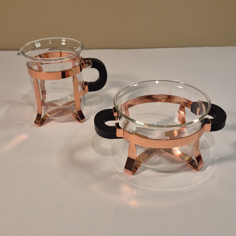BODUM Chambord Classic Copper Tone Metal and Glass Open Sugar and Creamer Set - Picture 3 of 16